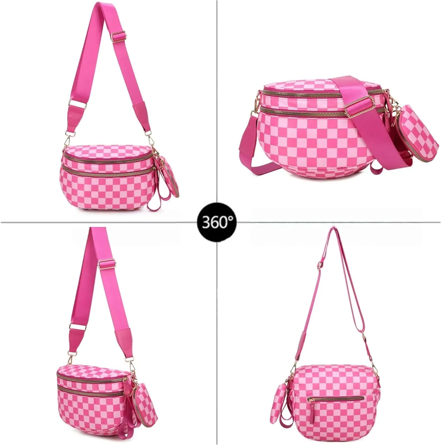 Checkered Crossbody Bag for Women - Nylon Sling Bags with Shoulder Strap, Wallets Purse Handbags