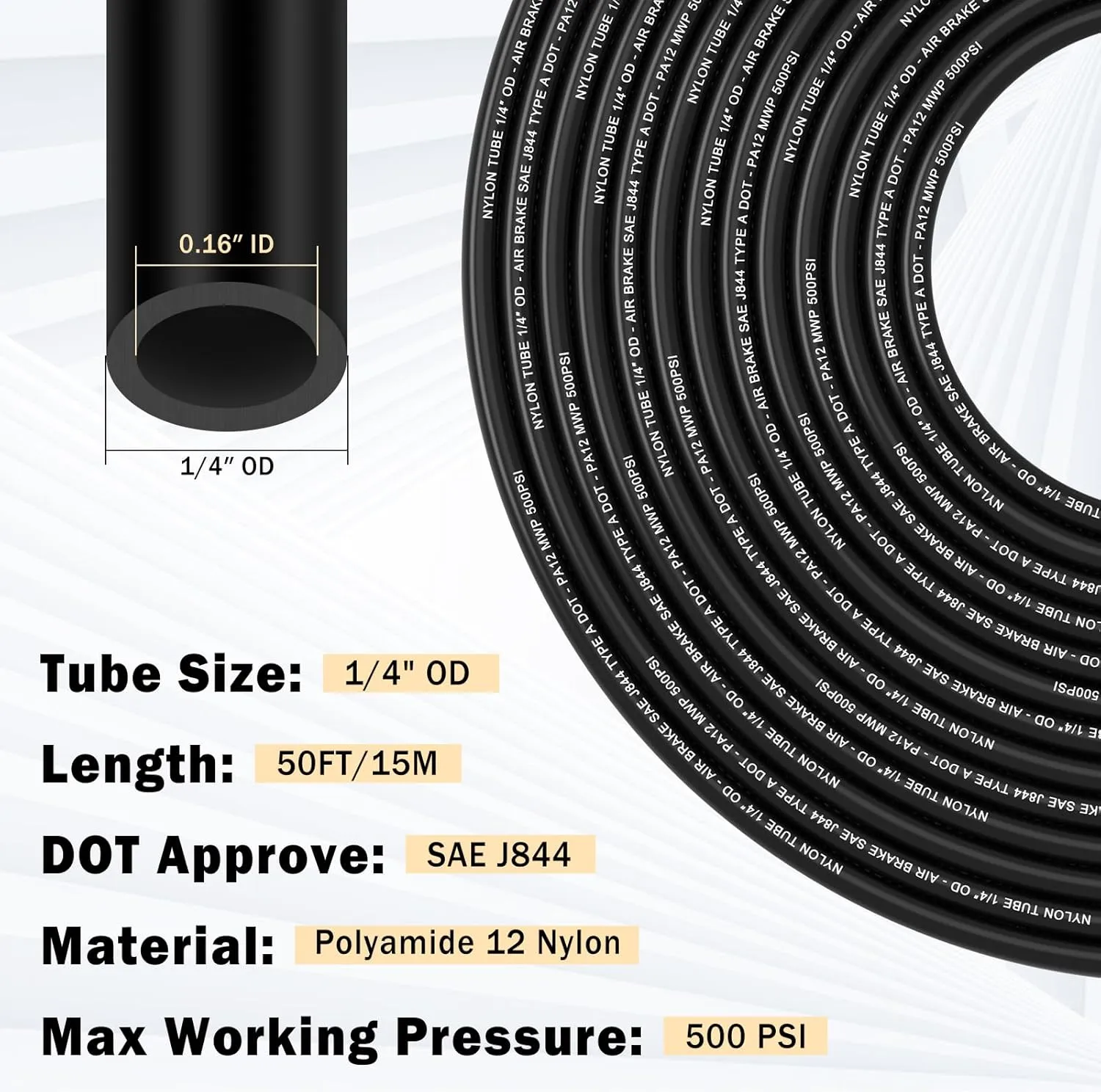 CheeMuii 50FT 1/4 DOT Air Line with 10 Pcs Brass Fittings Kit for Air Bags Suspension