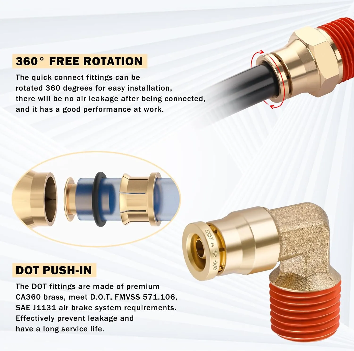 CheeMuii 64 PCS Brass DOT Air Line Fittings with 100FT 1/4" and 50FT 3/8" DOT Air Line Kit Push Lock Quick Connect & NPT Thread Fittings with Pneumatic Tubing Set