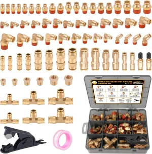 CheeMuii 76 Pcs Brass DOT Air Line Fittings Kit Push Lock Air Fittings Push to Connect Fittings NPT Thread & Quick Connect Air Hose Fittings for DOT Air Line Air Hose Pneumatic Tubing