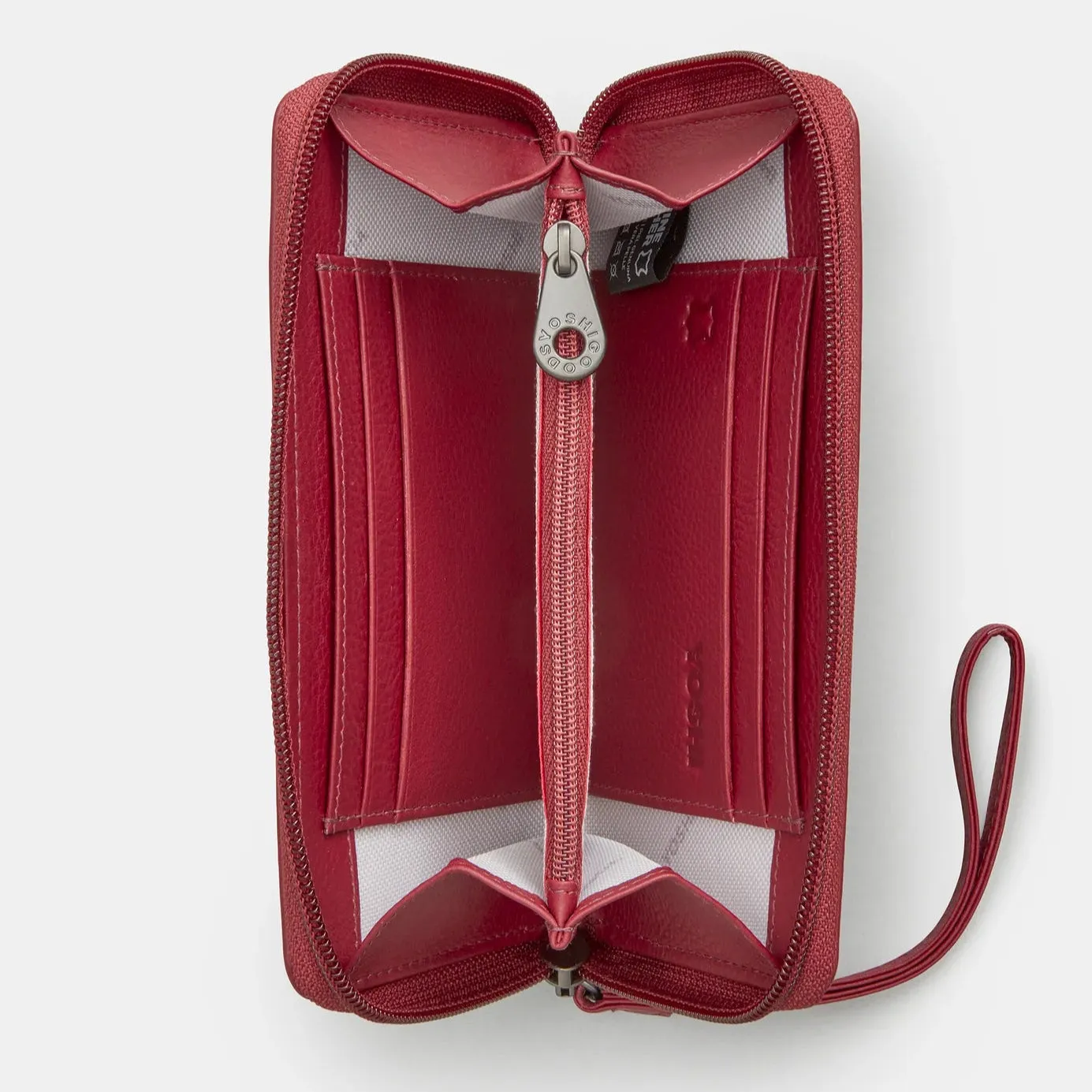 Cherry Red Bookworm Zip Around Leather Purse With Strap