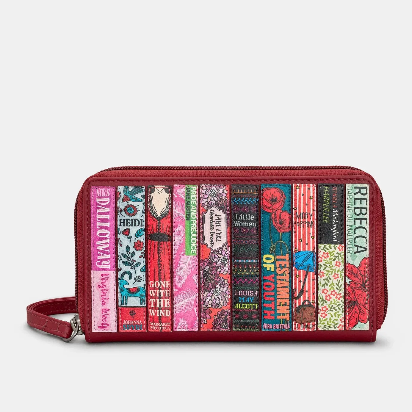 Cherry Red Bookworm Zip Around Leather Purse With Strap
