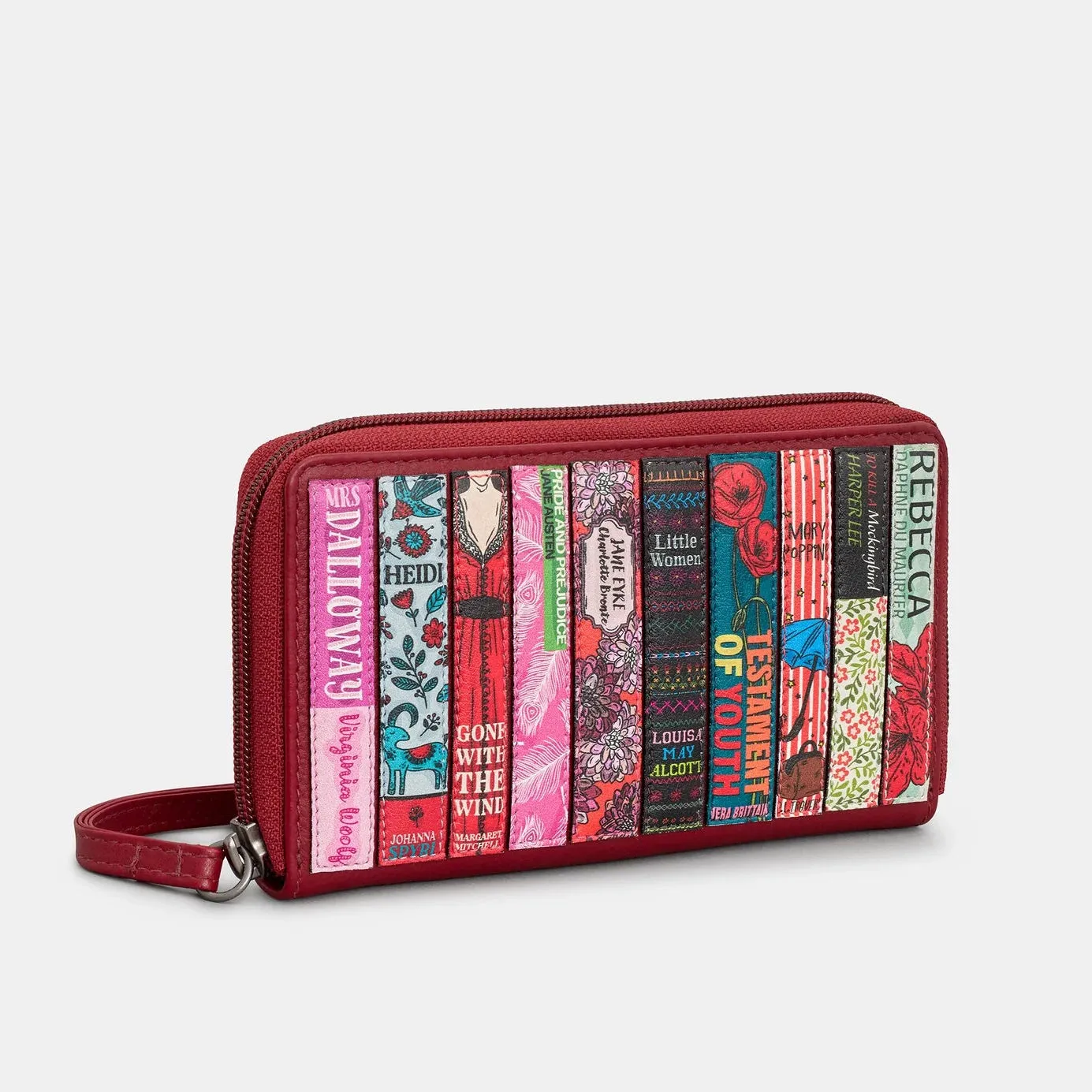 Cherry Red Bookworm Zip Around Leather Purse With Strap