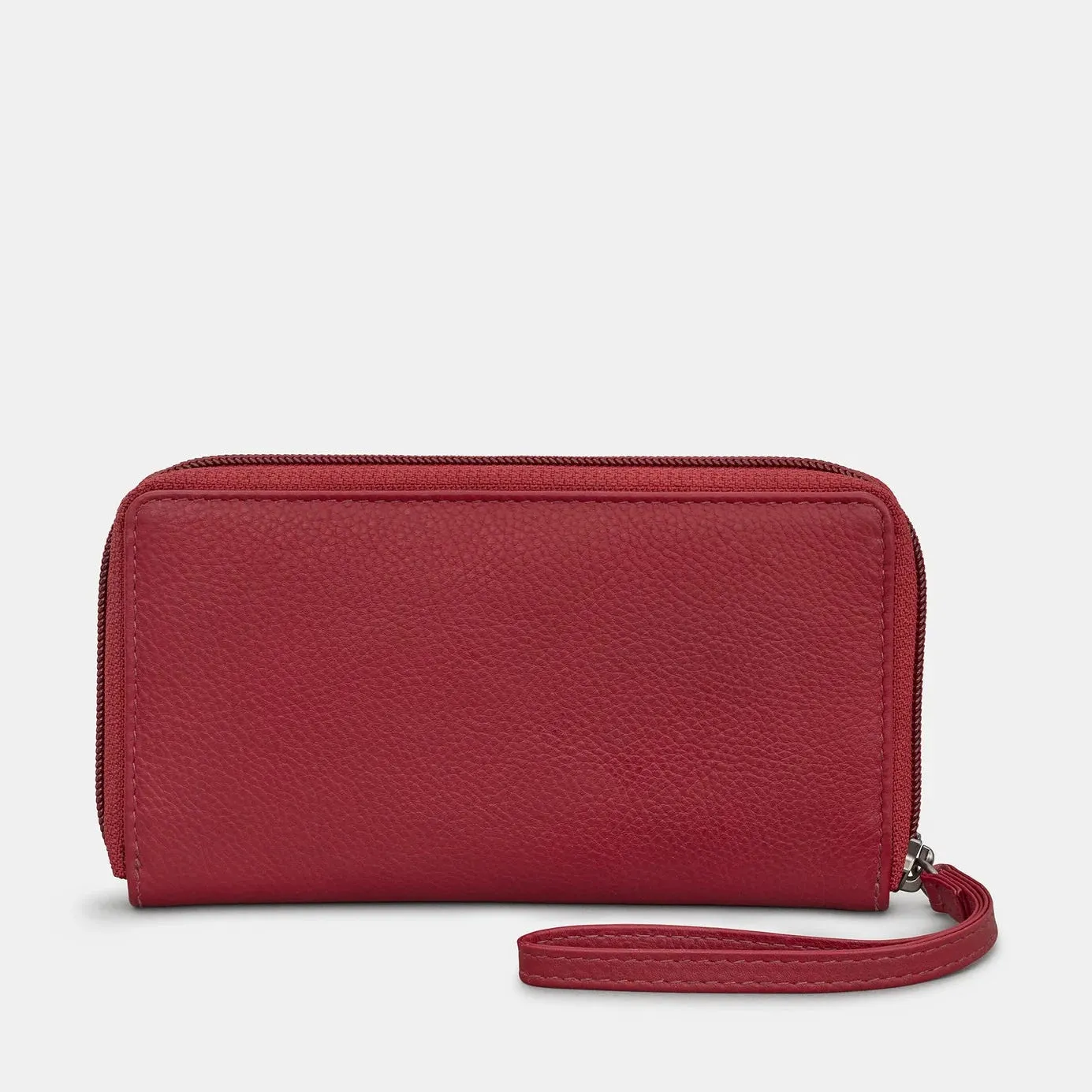 Cherry Red Bookworm Zip Around Leather Purse With Strap