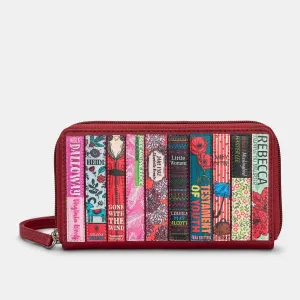 Cherry Red Bookworm Zip Around Leather Purse With Strap