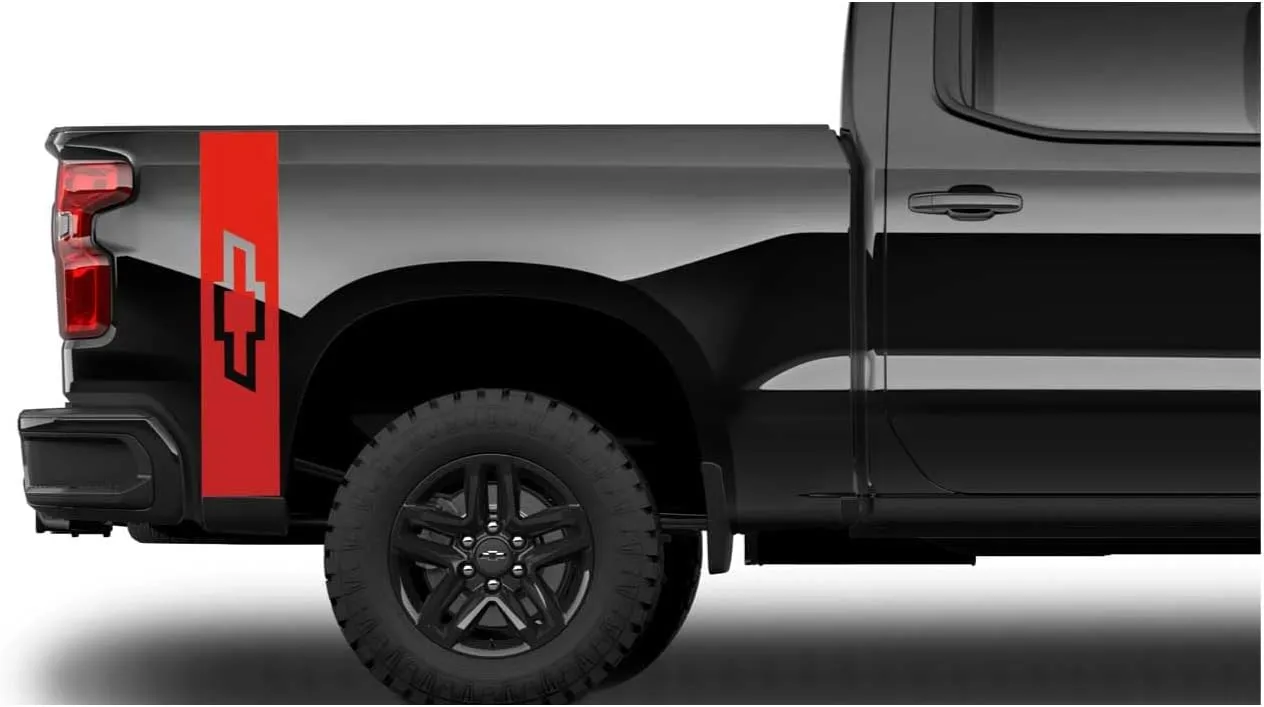 Chevy Silverado Red Trail Boss RST Vertical Bowtie Rear Bedside Decals 2019-2025 Set of 2 GM Licensed