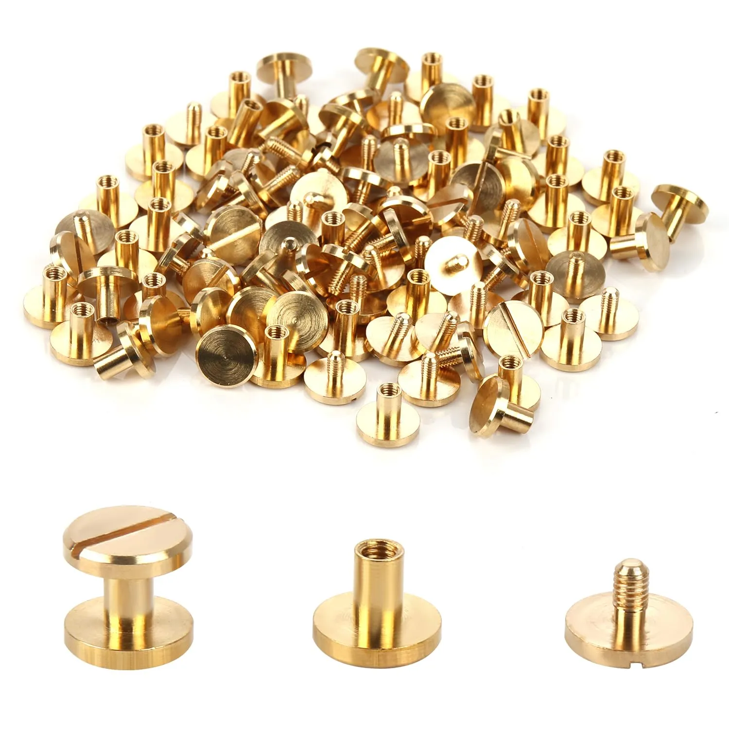 Chicago Binding Screws - 4mm x 6mm Binding Posts - 10mm Phillips Nut - Chicago Screw Binding Post Screw Kit for DIY Leather Decoration Scrapbook Photo Albums (Brass, 25 PCS)