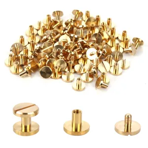 Chicago Binding Screws - 4mm x 6mm Binding Posts - 10mm Phillips Nut - Chicago Screw Binding Post Screw Kit for DIY Leather Decoration Scrapbook Photo Albums (Brass, 25 PCS)