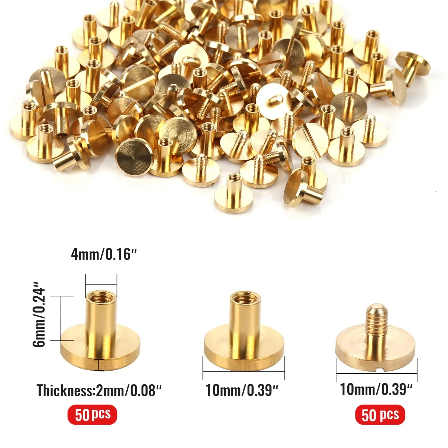Chicago Binding Screws - 4mm x 6mm Binding Posts - 10mm Phillips Nut - Chicago Screw Binding Post Screw Kit for DIY Leather Decoration Scrapbook Photo Albums (Brass, 25 PCS)