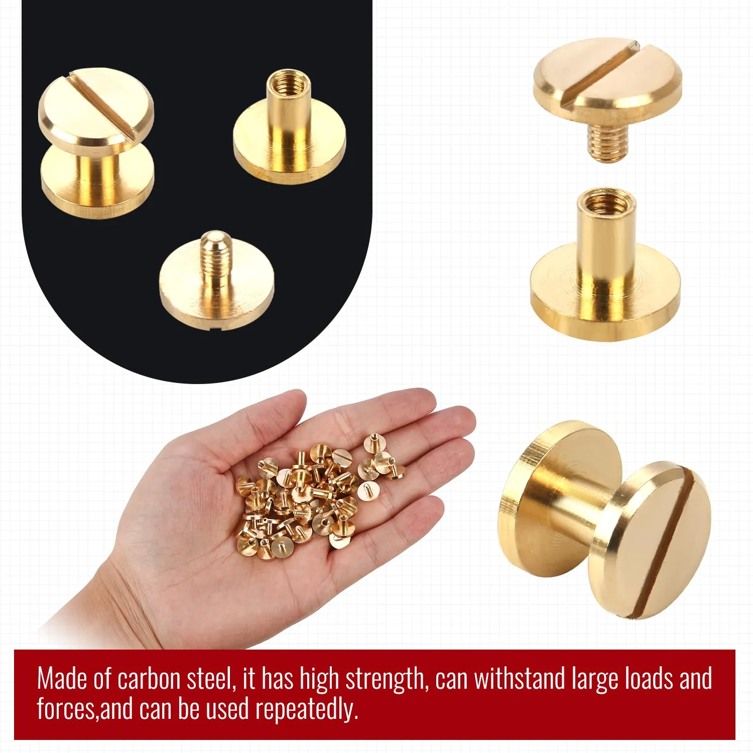 Chicago Binding Screws - 4mm x 6mm Binding Posts - 10mm Phillips Nut - Chicago Screw Binding Post Screw Kit for DIY Leather Decoration Scrapbook Photo Albums (Brass, 25 PCS)