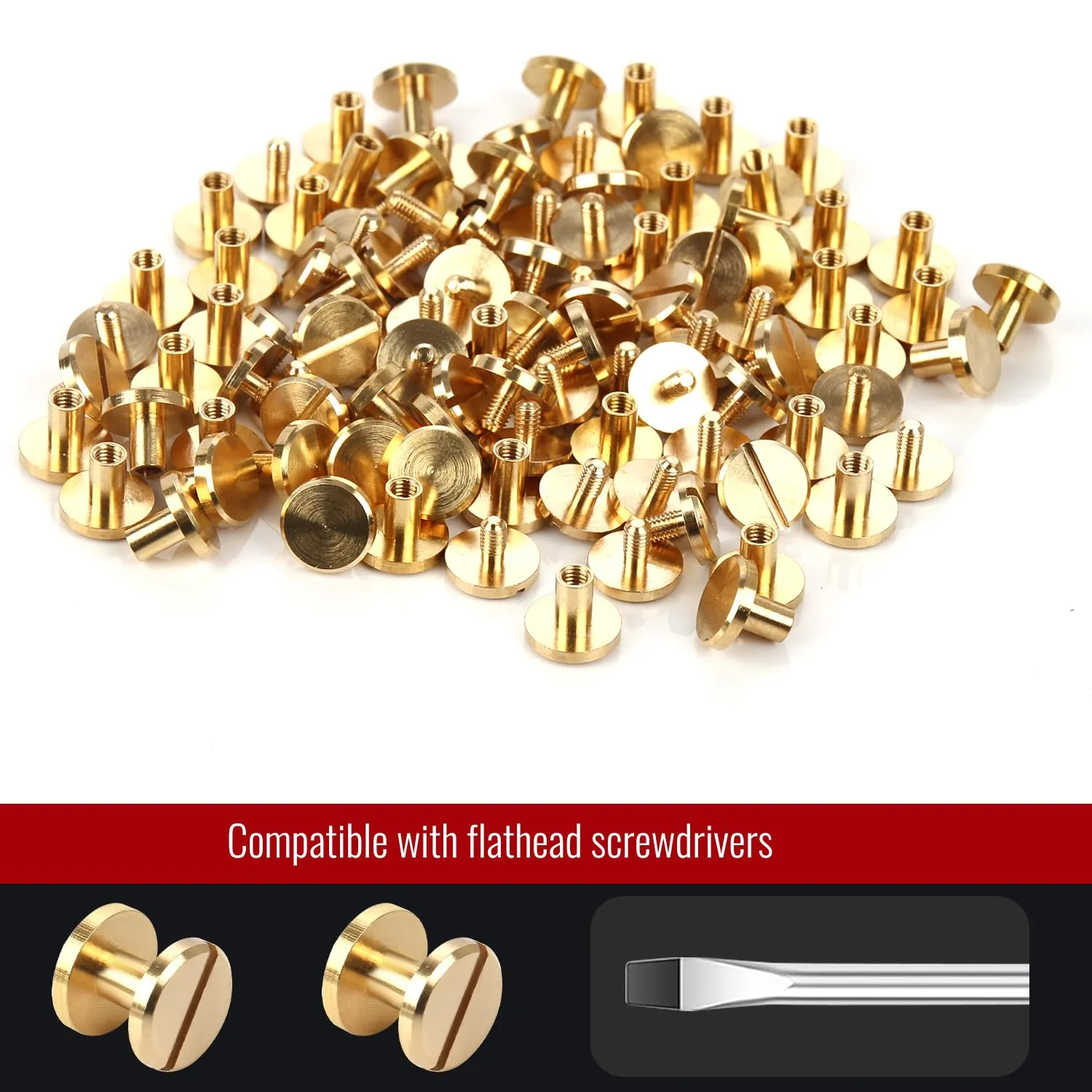 Chicago Binding Screws - 4mm x 6mm Binding Posts - 10mm Phillips Nut - Chicago Screw Binding Post Screw Kit for DIY Leather Decoration Scrapbook Photo Albums (Brass, 25 PCS)