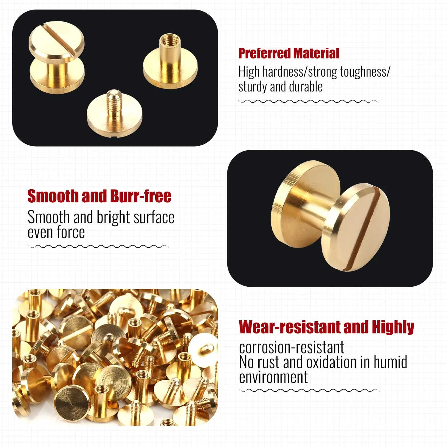 Chicago Binding Screws - 4mm x 6mm Binding Posts - 10mm Phillips Nut - Chicago Screw Binding Post Screw Kit for DIY Leather Decoration Scrapbook Photo Albums (Brass, 25 PCS)