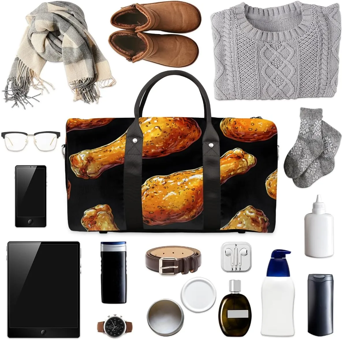 Chicken Legs Travel Duffle Bag for Women Men Gym Duffel Foldable Bag Waterproof Weekender Tasty Food Duffle Tote
