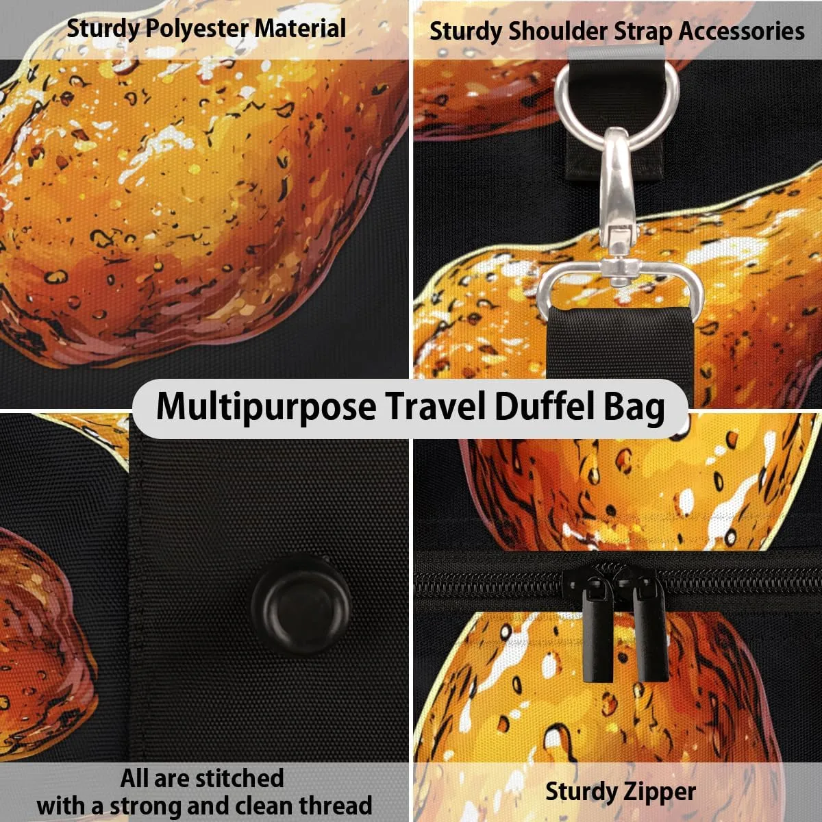 Chicken Legs Travel Duffle Bag for Women Men Gym Duffel Foldable Bag Waterproof Weekender Tasty Food Duffle Tote