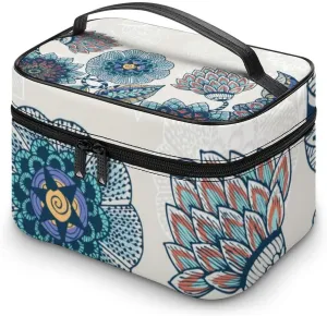 CHIGUA Vintage Blue Floral Portable Travel Organizer Cosmetic Bag for Women Makeup Bag Handy Toiletry Washing Bag Receiving Bag Accessories Travelling Essentials Storage Pouch