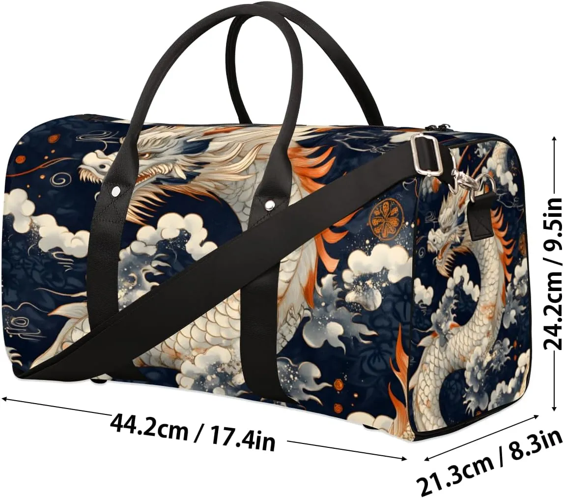 Chinese Dragon Travel Duffle Bag for Women Men Gym Duffel Foldable Bag Waterproof Weekender Asian Animal Duffle Tote