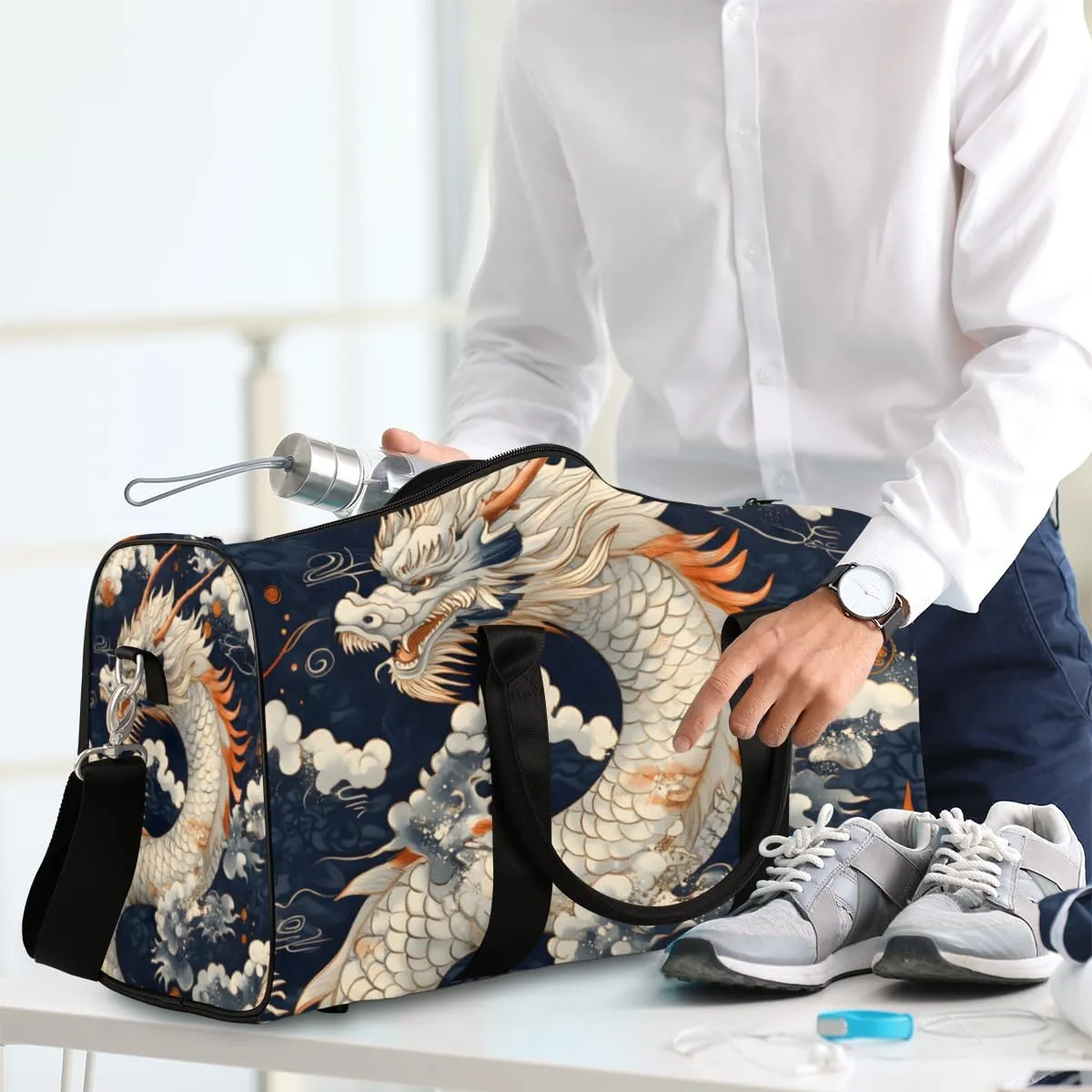 Chinese Dragon Travel Duffle Bag for Women Men Gym Duffel Foldable Bag Waterproof Weekender Asian Animal Duffle Tote