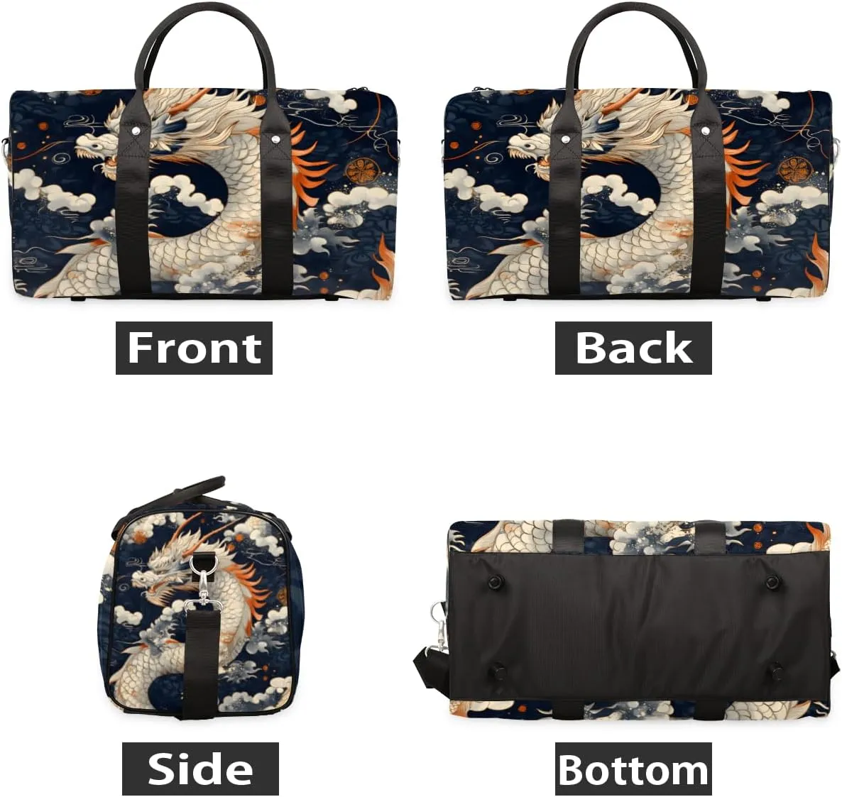 Chinese Dragon Travel Duffle Bag for Women Men Gym Duffel Foldable Bag Waterproof Weekender Asian Animal Duffle Tote