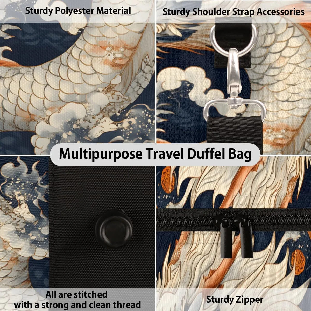 Chinese Dragon Travel Duffle Bag for Women Men Gym Duffel Foldable Bag Waterproof Weekender Asian Animal Duffle Tote