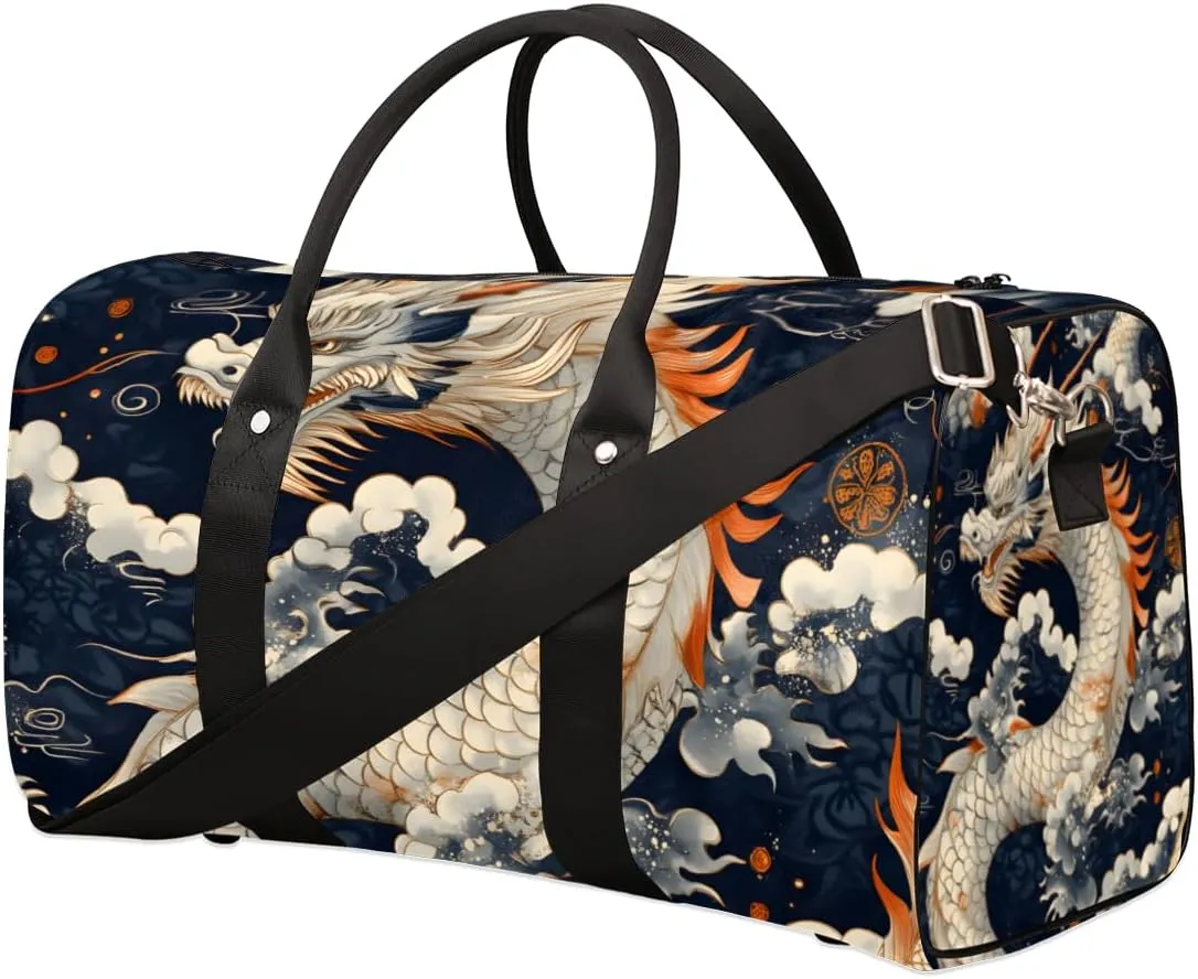 Chinese Dragon Travel Duffle Bag for Women Men Gym Duffel Foldable Bag Waterproof Weekender Asian Animal Duffle Tote