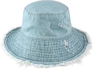 CHOK.LIDS Frayed Bucket Hats for Women Men Unisex Trendy Washed Cotton Floppy Wide Brim Boonie Outdoor Summer Beach Headwear