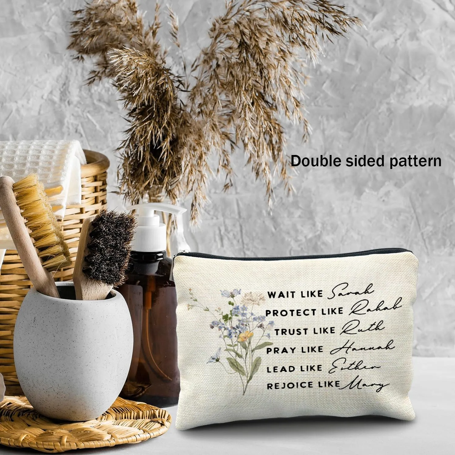 Christian Gifts for Women - Christian Makeup Cosmetic Bags for Women, Women of the Bible Floral Makeup Bag for Purse, Bible Verse Gifts, Gifts for Christian Women, purple