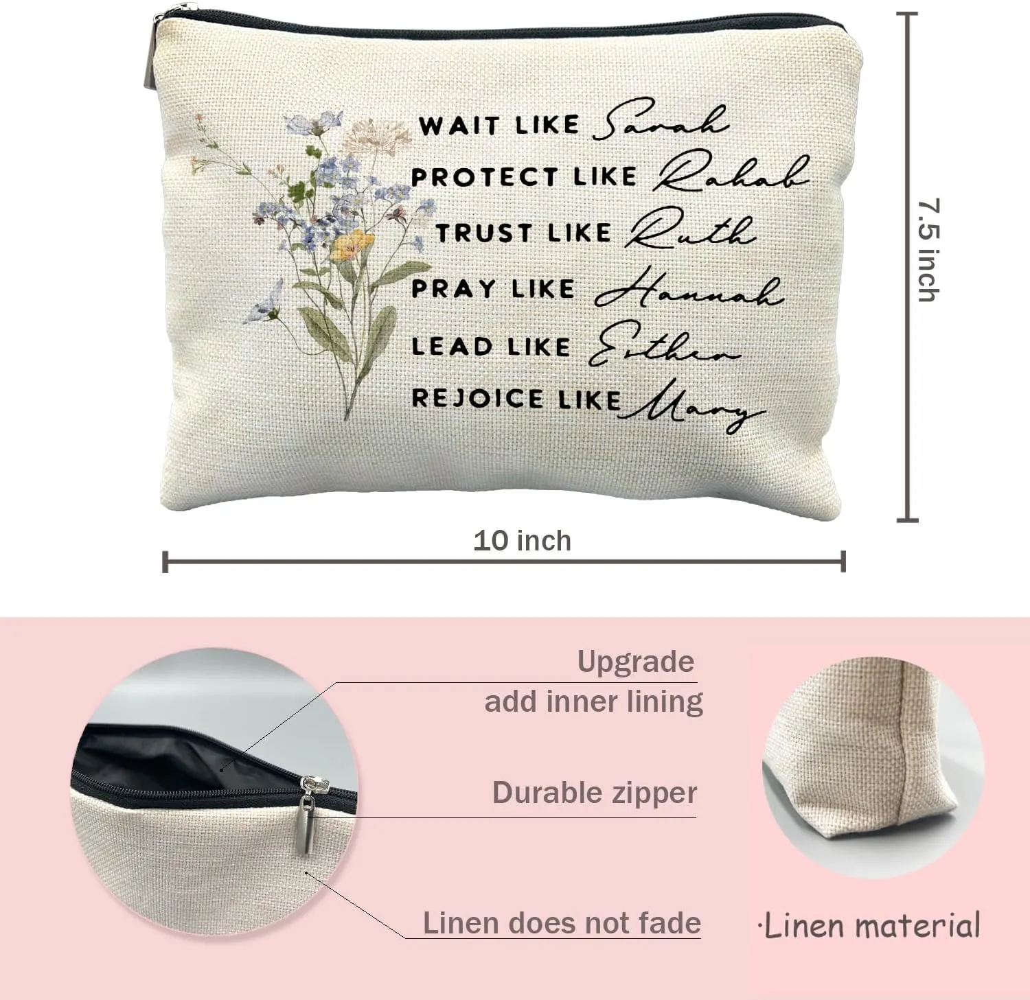 Christian Gifts for Women - Christian Makeup Cosmetic Bags for Women, Women of the Bible Floral Makeup Bag for Purse, Bible Verse Gifts, Gifts for Christian Women, purple