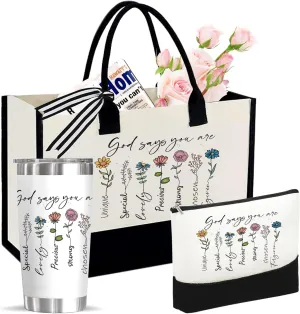 Christian Gifts for Women-God Says You Are Tote Bag, Cosmetic Bag & 20oz Tumbler – Religious Birthday Gift for Her, Mom, Wife, Friend, Christian Encouragement Gift