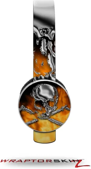 Chrome Skull on Fire Decal Style Skin (fits Sol Republic Tracks Headphones - Headphones NOT Included)