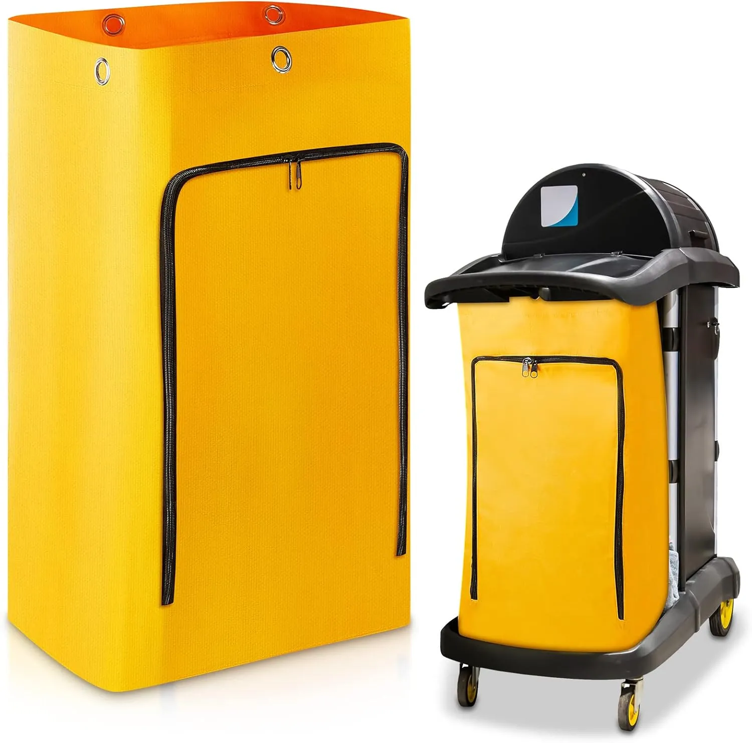 Cleaning Cart Bag Zippered Front Replacement Janitorial Cart Bag 24 Gallon Large Capacity Commercial Cleaning Bags for Cart Housekeeping Carts, Yellow(1 Pack,26.5 x 15.5 x 10.5 Inch)