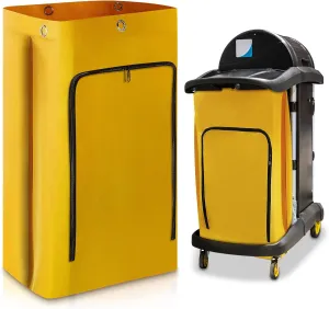 Cleaning Cart Bag Zippered Front Replacement Janitorial Cart Bag 24 Gallon Large Capacity Commercial Cleaning Bags for Cart Housekeeping Carts, Yellow(1 Pack,33 x 16.8 x 10.5 Inch)
