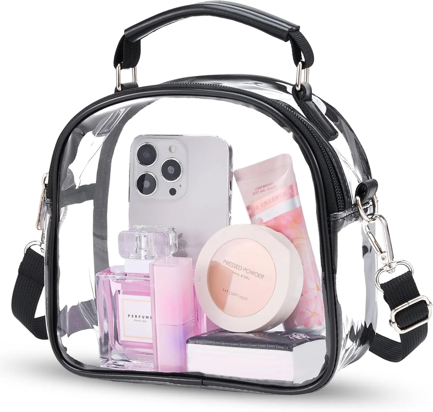 Clear Bag for Stadium Events with Handle Clear Purses Crossbody Bag for Women Stadium Clear Bags for Concert, Festivals,Sporting Events (708 Black)