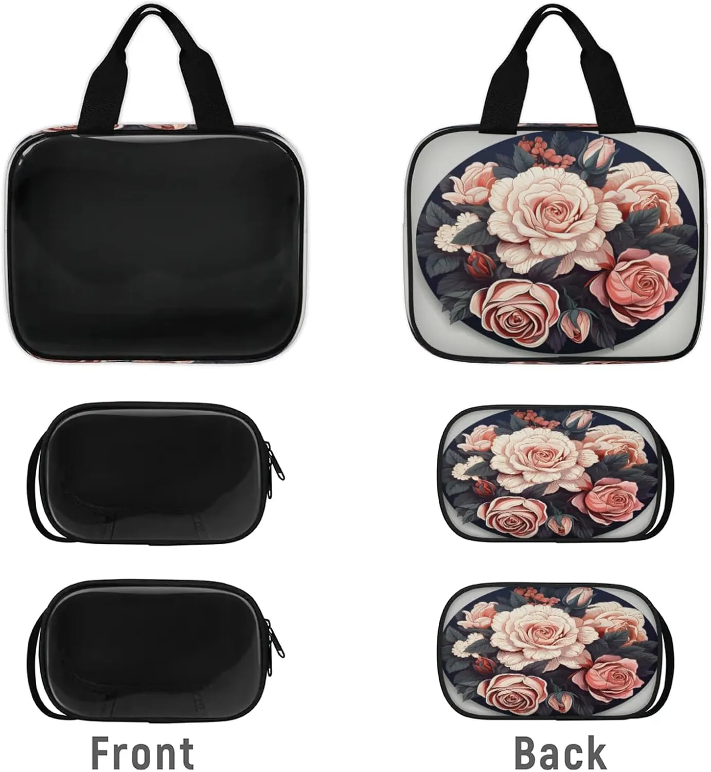 Clear Makeup Bag, 3 Pcs of Translucent Cosmetic Bags Set, Transparent Retro Flower Travel Makeup Pouch, Waterproof Cute Toiletry Bag for Women (Vintage Rose Floral)