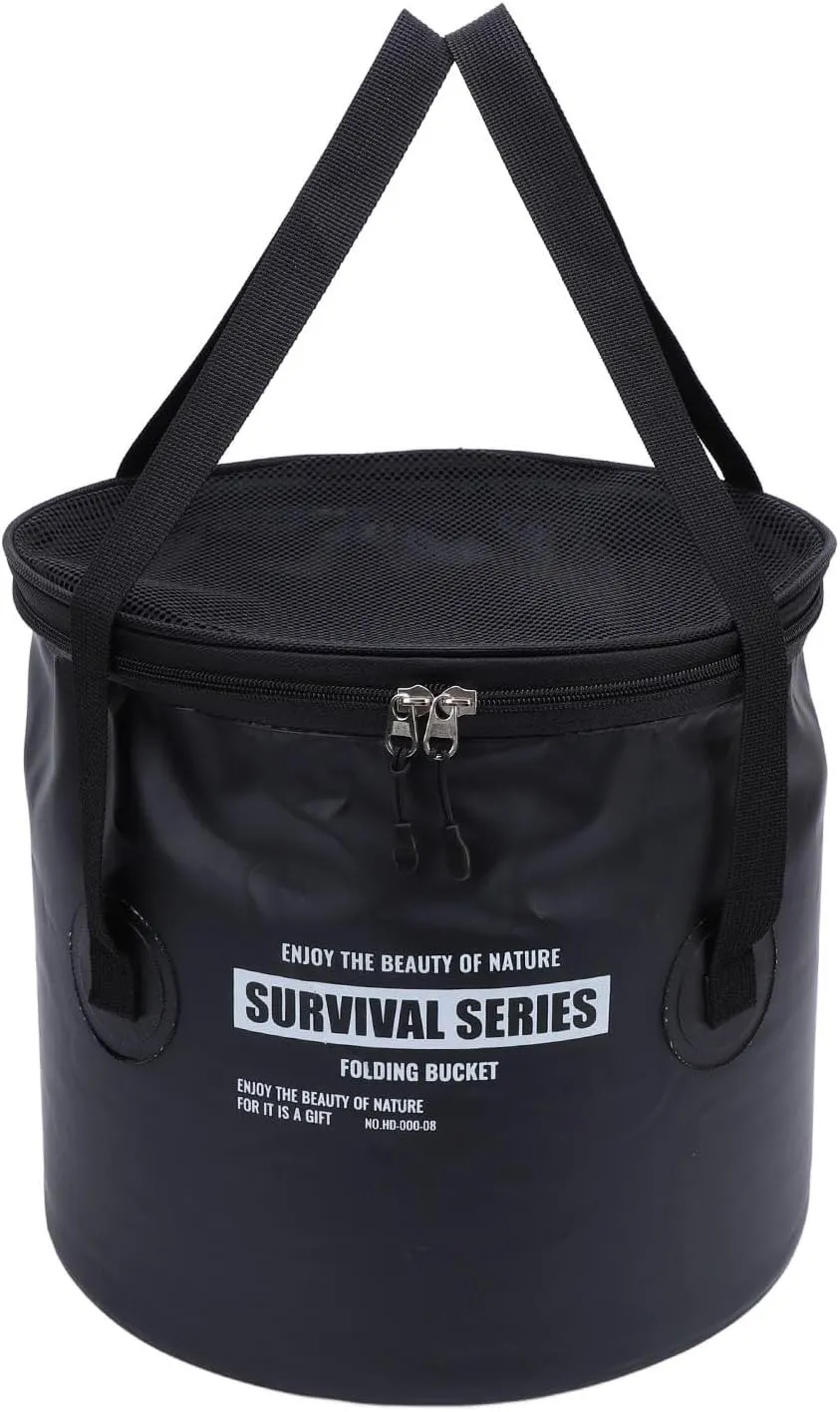 Collapsible Fabric Bucket with Drainage Mesh Pouch Multipurpose Water Container for Camping Fishing Outdoor Activities Car Care