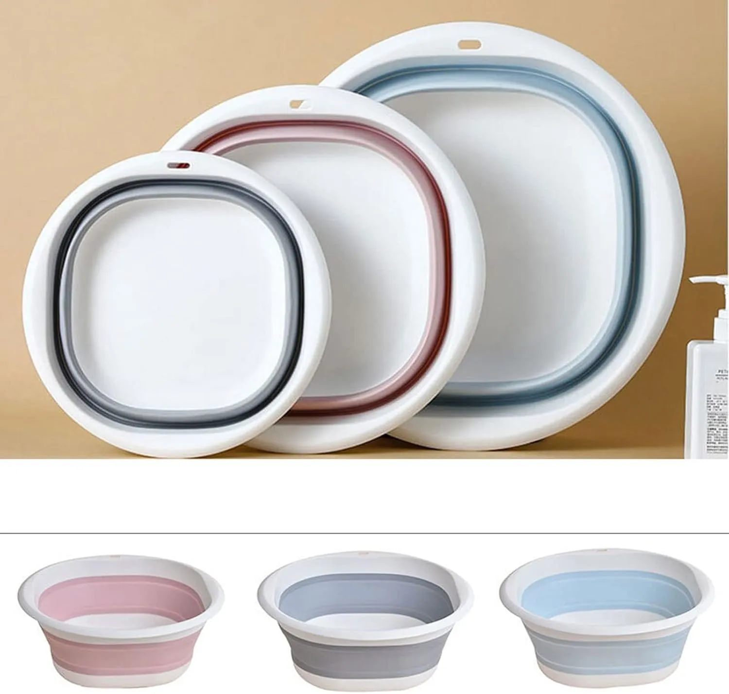 Collapsible wash Basin Plastic Folding Basins Portable Wash Basins Folding Laundry Tub Bathroom Kitchen Accessories Travel Folding Wash Basin(Grey,Small)