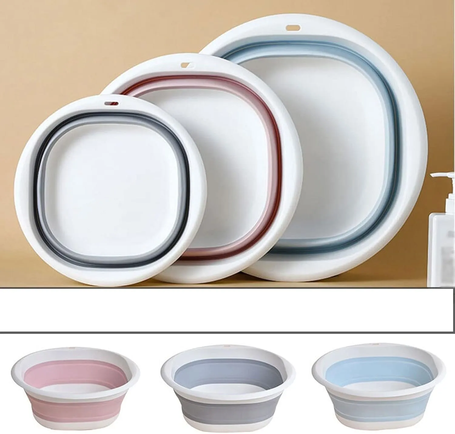 Collapsible wash Basin Plastic Folding Basins Portable Wash Basins Folding Laundry Tub Bathroom Kitchen Accessories Travel Folding Wash Basin(Pink,Large)