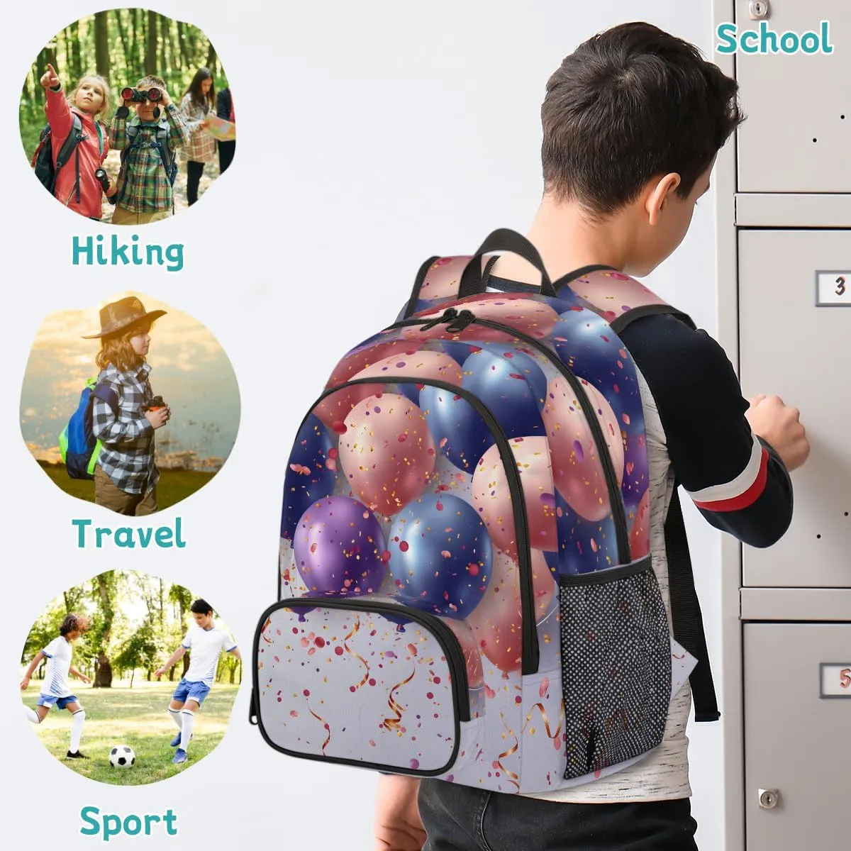 Colorful Balloon Carry on Travel Backpack for Women Men Water resistant Lightweight Rucksack Backpack for Weekender Casual Work Hiking Happy Birthday
