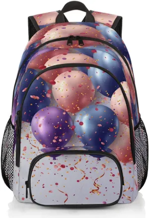 Colorful Balloon Carry on Travel Backpack for Women Men Water resistant Lightweight Rucksack Backpack for Weekender Casual Work Hiking Happy Birthday
