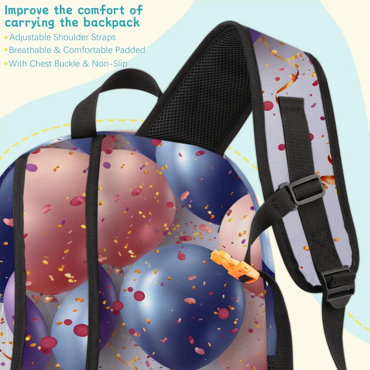 Colorful Balloon Carry on Travel Backpack for Women Men Water resistant Lightweight Rucksack Backpack for Weekender Casual Work Hiking Happy Birthday