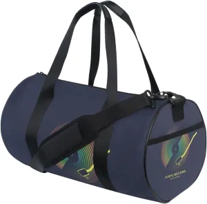 Colorful Vinyl Record CD Player for Music on Dark Duffel Bag, Foldable Canvas Travel Tote for Gym Sports with Inner Pockets, Durable Lightweight Fitness Bag for Overnight Workout
