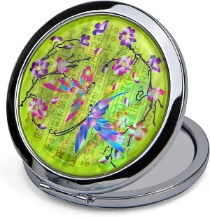 Compact Mirror – Mother Of Pearl Magnifying Mirror – One-Touch Travel Makeup Mirror – Elegant Handheld Mirror with Floral Design – Dual-Sided Portable Mirror – Traditional Korean Painting