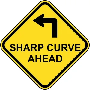 ComplianceSigns.com Sharp Curve Ahead [Left Arrow) Sign, Yellow Reflective, 12 in. on 80 mil Aluminum for Recreation Roadway
