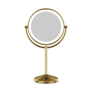 Conair Lighted Makeup Mirror, LED Vanity Mirror, 1X/10X Magnifying Mirror, Double Sided, Battery Operated in Brushed Brass