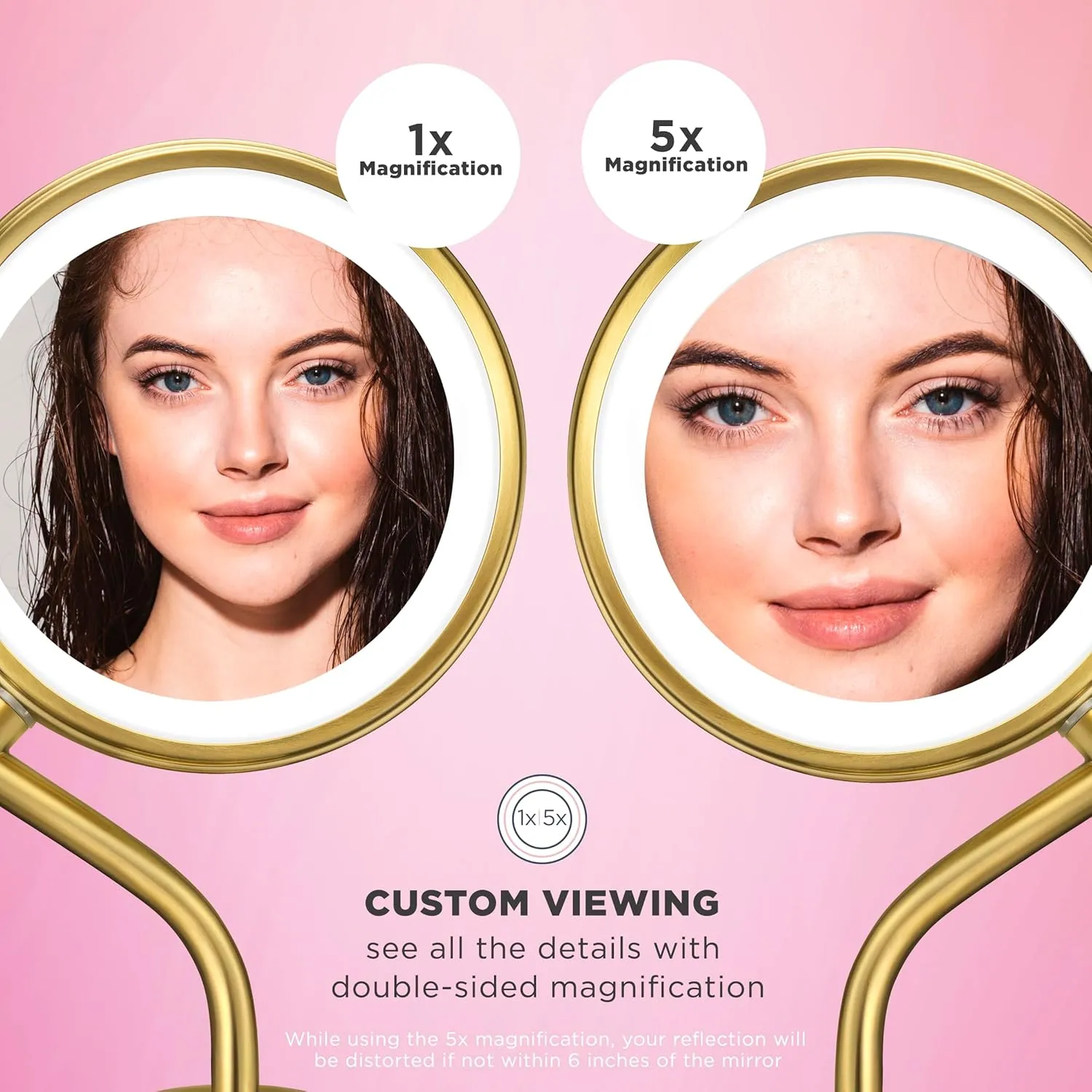 Conair Lighted Makeup Mirror, LED Vanity Mirror, 1X/5X Magnifying Mirror, Battery Operated in Brushed Brass