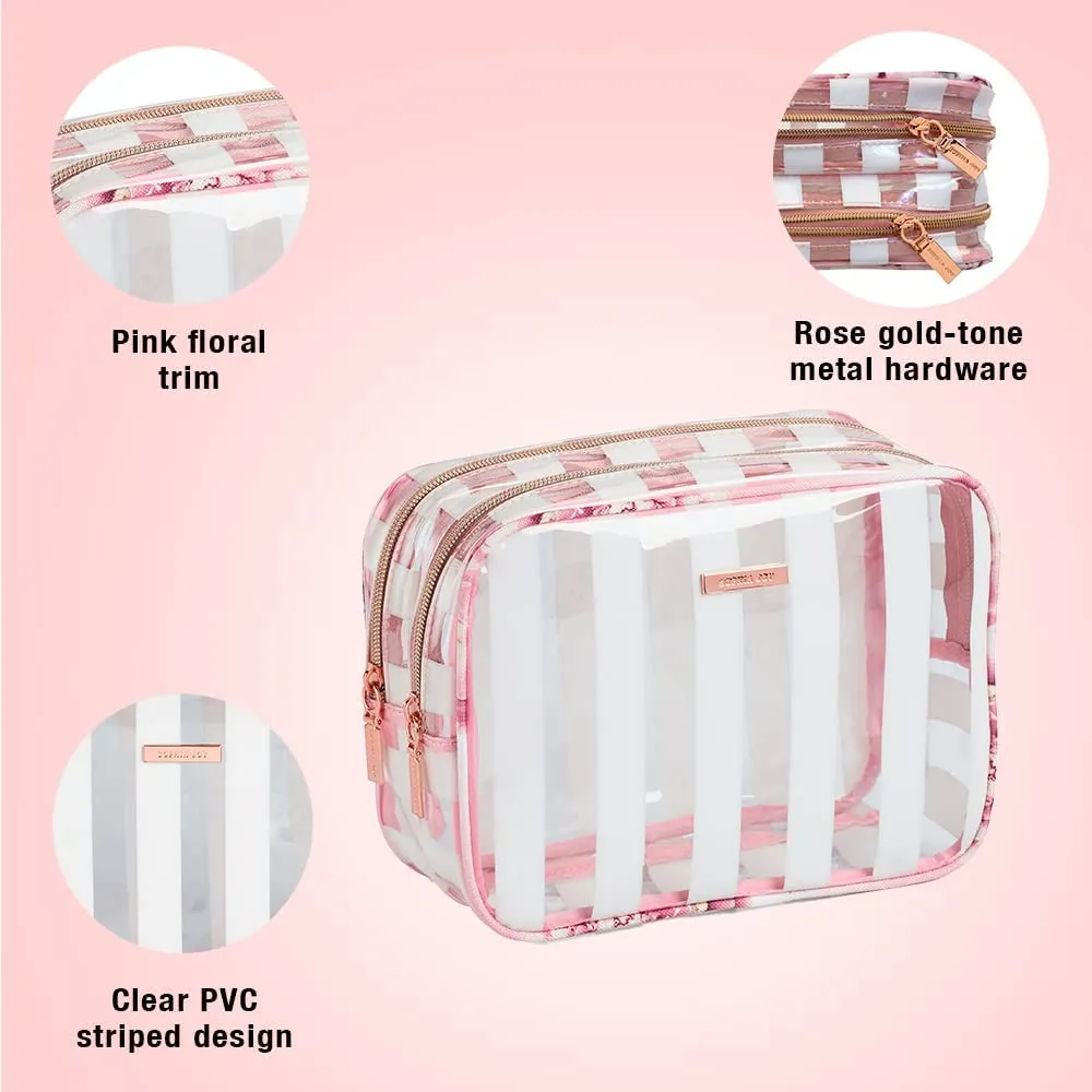 Conair Makeup Bag - Travel Toiletry Bag - Cosmetic Bag - Toiletry Bag for Women - Double Zip Organizer - Pink Floral Print