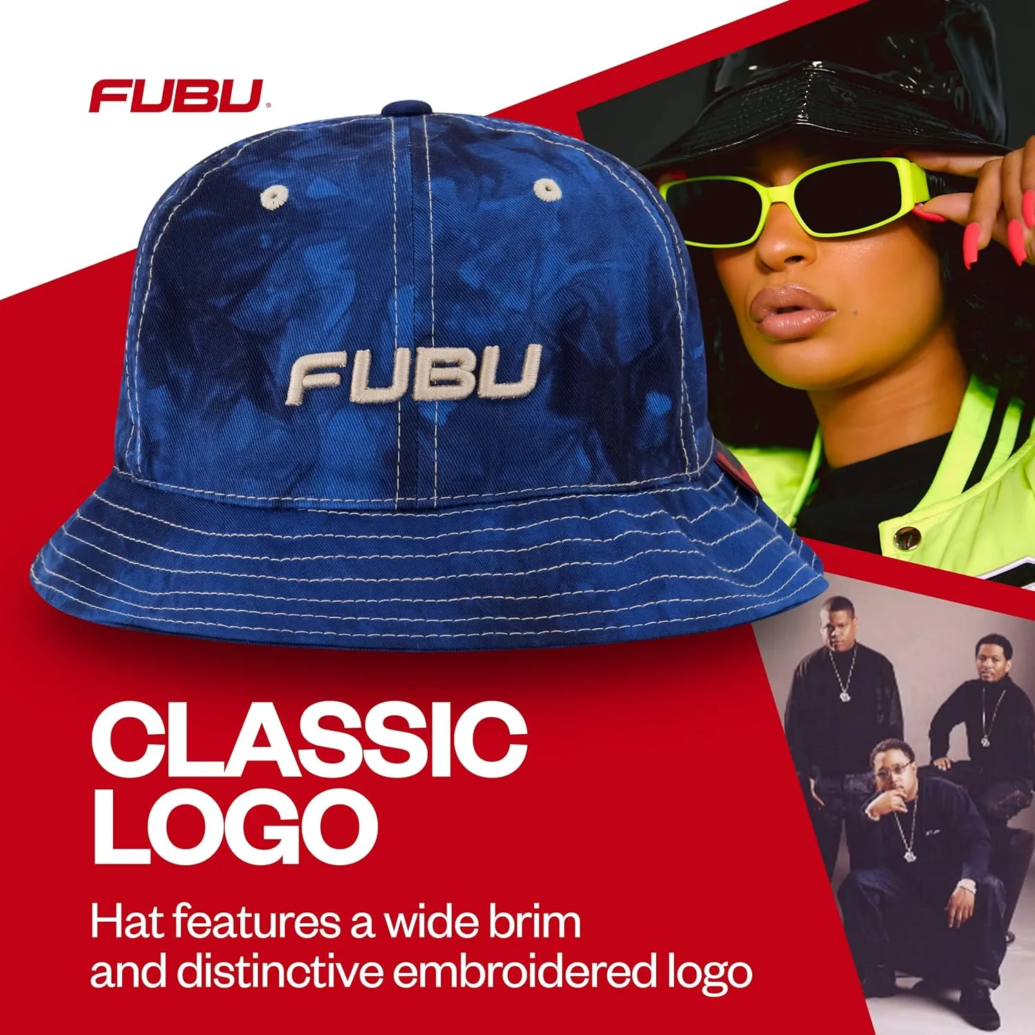 Concept One Women's FUBU Bucket Hat, Tie Dye Cotton Twill Packable Travel Cap with Vintage Logo