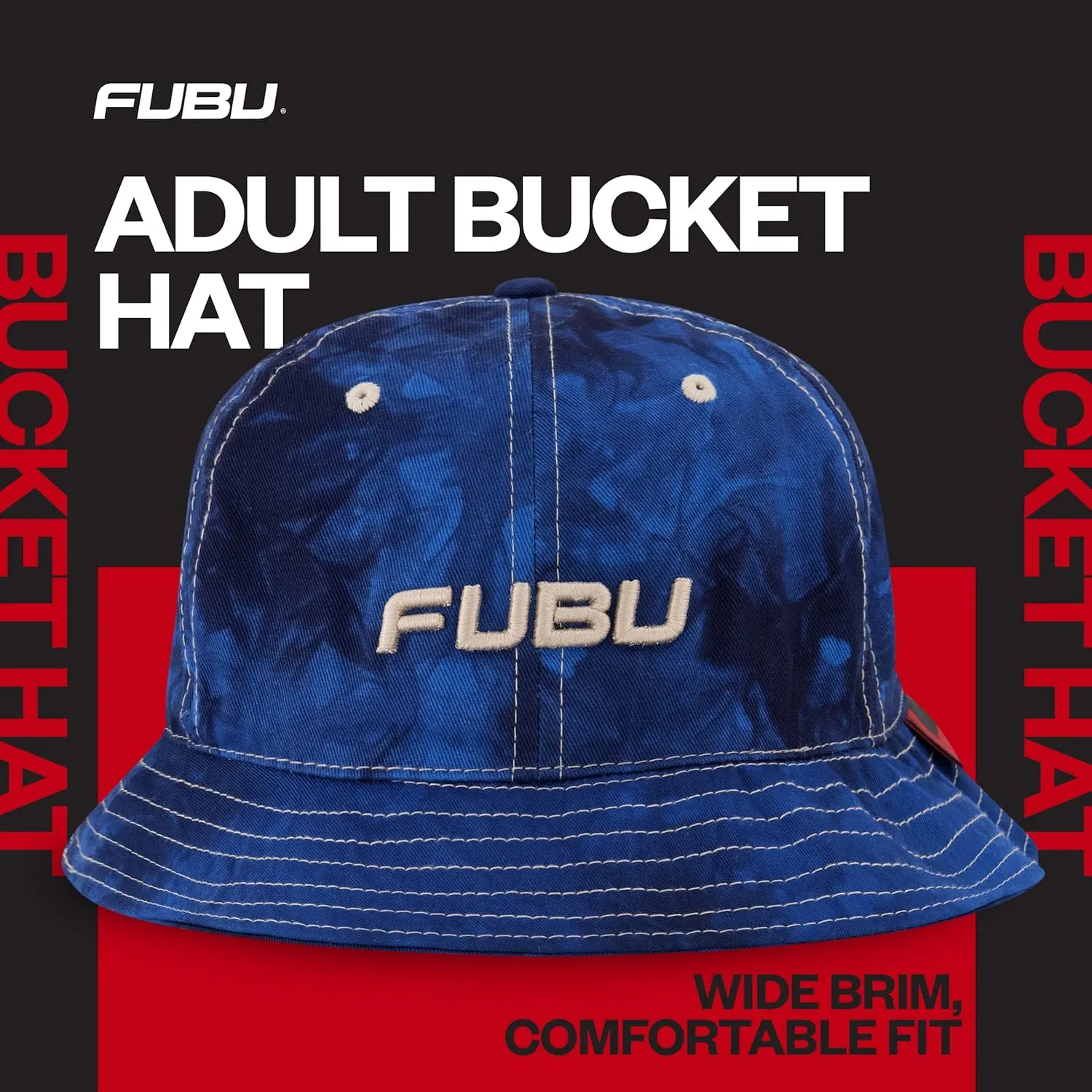 Concept One Women's FUBU Bucket Hat, Tie Dye Cotton Twill Packable Travel Cap with Vintage Logo