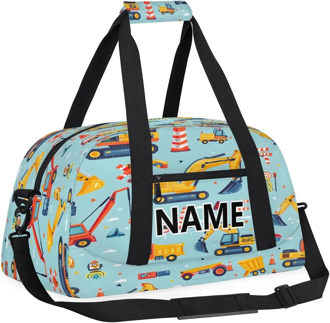 Construction Crew Vehicles Truck Custom Small Gym Bag 18 inch for Women Men Personalized Car Excavator Tractor Vehicles Carry On Overnight Weekender Bag for Travel Work Dance Sport