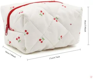 Coquette Bow Y2k Makeup Bag Cute Quilted Make Up Pouch Small Preppy Floral Cosmetic Bag Toiletry Organizer Bag (white)
