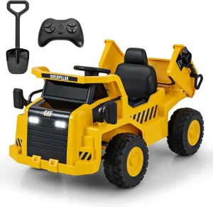 Costzon Ride on Dump Truck, 12V Licensed Caterpillar Kids Electric Vehicle W/Remote Control, Megaphone, Shock Absorbers, Dump Bed, MP3, Ride on Construction Vehicle for Kids, Gift for Boys Girls 3-6
